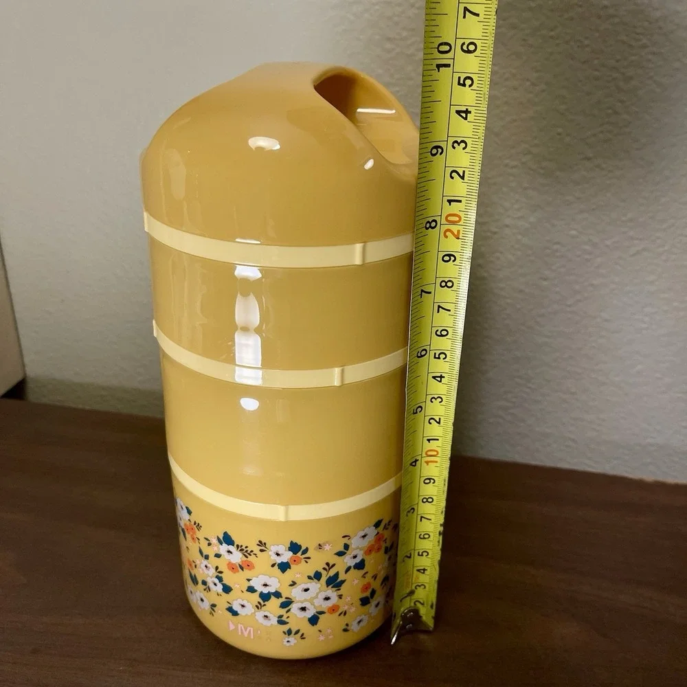 Mytagalongs  Tall‎ Floral Bento Box Snack Container 3 Compartments Yellow